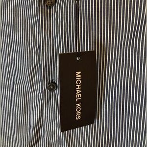 Michael Kors Tailored Fit LS Button Down Shirt Navy Stripe Size XL NWT